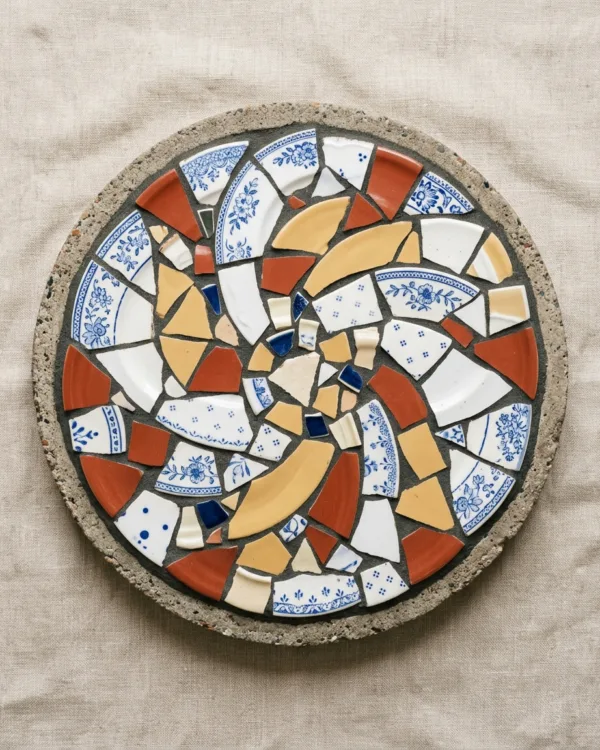 Broken china mosaic stepping stone