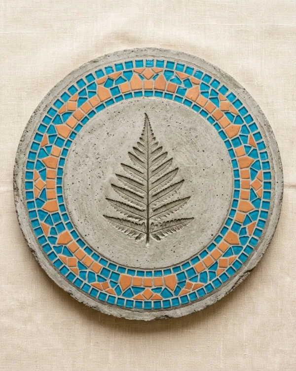 Pressed leaf mosaic stepping stone