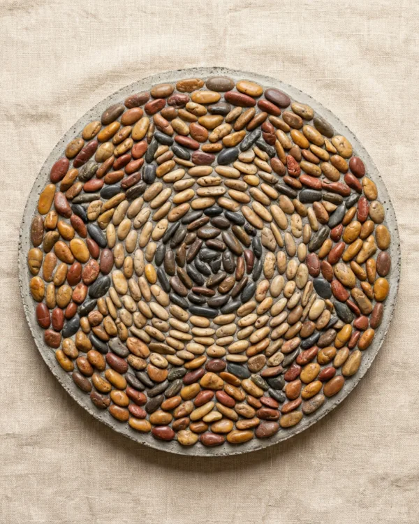 River pebble inlay stepping stone
