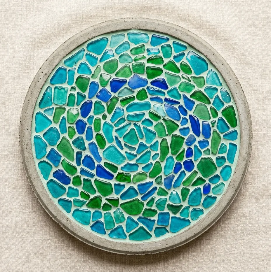 Sea glass mosaic stepping stone