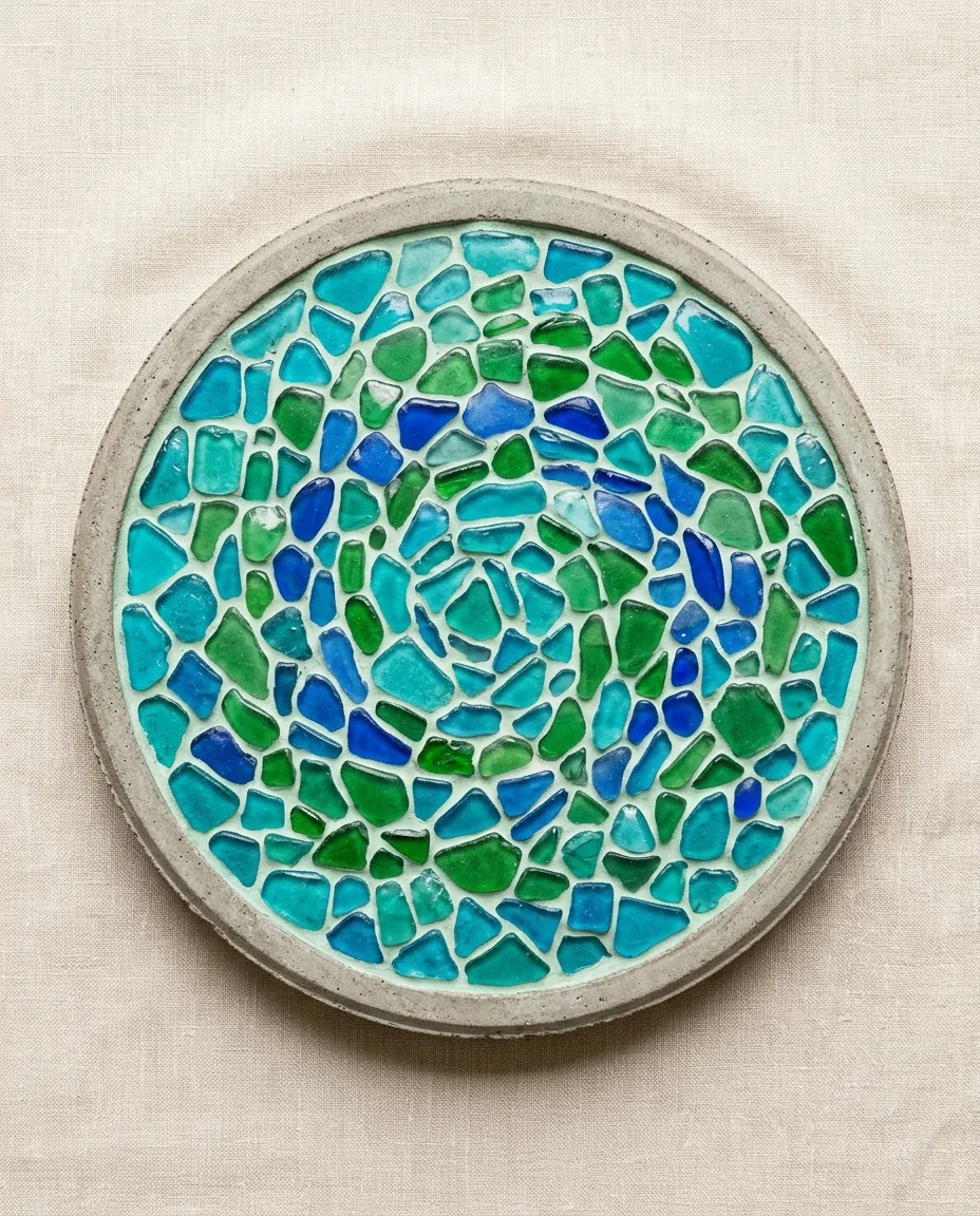 Sea glass mosaic stepping stone